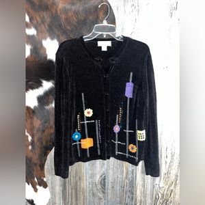 Alfred Dunner size petite medium black with bright colored floral pop beaded